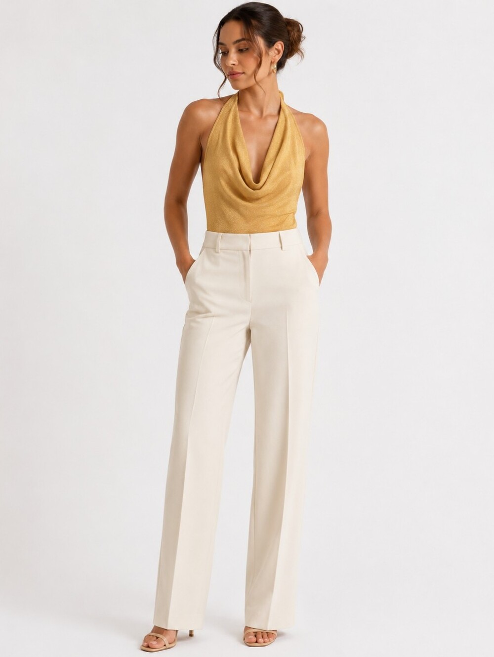 Express Skimming Metallic Cowl Neck Halter Tank
Size XS • New with tags